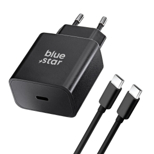 Cestovní nabíječ BlueStar USB C 3A (PD 25W) - s odnímatelným kabelem (vstup USB C, kabel USB C na USB C)