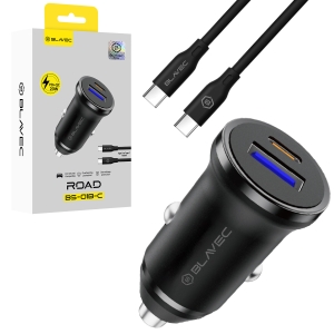 CL adaptér Blavec Road, 1x USB A 1x USB C, QC 3.0 PD 20W, kabel USB C na USB C, černá