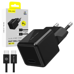 Cestovní nabíječ Blavec, USB C, PD 25W, kabel USB C na USB C, černá