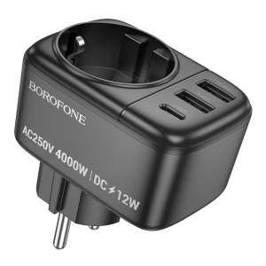 Cestovní nabíječ Borofone Wide, 2x USB A, 1x USB C, 1x AC zásuvka, 12W, barva černá