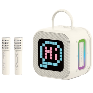 Blavec Bezdrátový Bluetooth karaoke reproduktor se 2 mikrofony, pixel displej, RGB světla, krémově bílá
