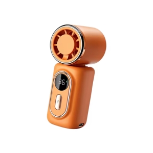Mini přenosný ventilátor s klipem, LED displej, 5 rychlostí, oranžová