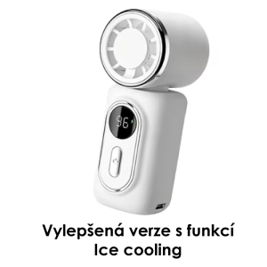 Mini přenosný ventilátor s klipem, extra chladivý efekt (ice-cooling), LED displej, 5 rychlostí, bílá