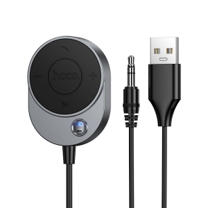 Bezdrátový přijímač do auta Hoco E150, AUX Bluetooth s kabelem Jack 3,5 mm, šedá/černá