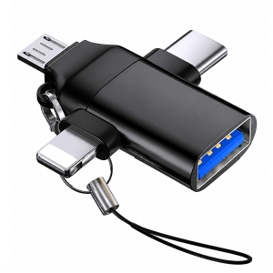 Adaptér 3v1 USB na Lightning - USB C - Micro USB, barva černá