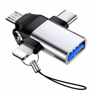 Adaptér 3v1 USB na Lightning - USB C - Micro USB, barva stříbrná