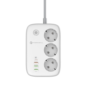 Prodlužovací kabel Forcell F-Energy 3x zásuvka, 1x USB C 30W + 3 x USB A QC3.0 PD + WiFi Tuya, SmartLife, Alexa 10A 2500W, bílý