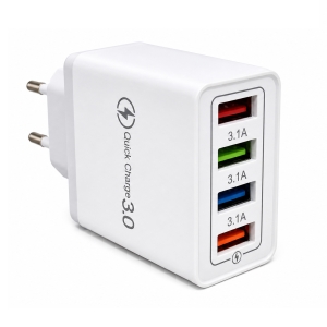 Cestovní nabíječ APD-C180 4x USB A 3,1A QC 3.0, bílá
