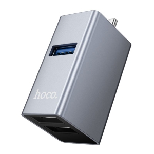 Adaptér Hoco 3v1 (2x USB 2.0 1x USB 3.0) na USB C, šedý