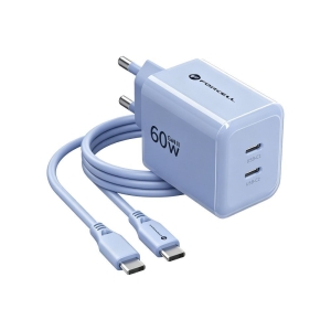 Nabíječka Forcell F-Energy GaN III Crystal Color 2x USB C AVS SSFC 3.0 60W + kabel USB C na USB C, modrá