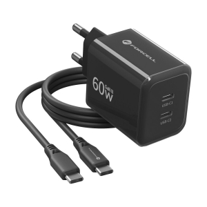 Nabíječka Forcell F-Energy GaN III Crystal Color 2x USB C AVS SSFC 3.0 60W + kabel USB C na USB C, černá