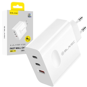Cestovní nabíječ Blavec GaN, 2x USB C, 1x USB, PD 65W, bílá