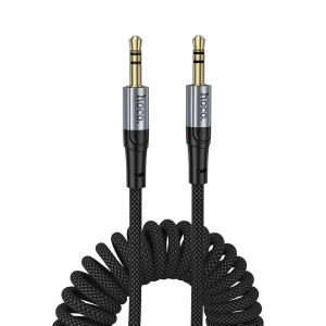 Kabel AUX HOCO (UPA33) Jack 3,5mm na Jack 3,5mm, opletený - spirála, 1,5m černý