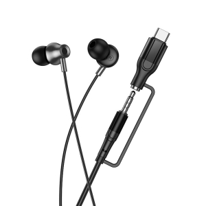 Hands Free HOCO M119A s mikrofonem, USB C + 3,5 mm jack, barva černá