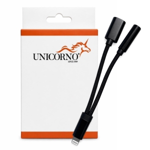 Adaptér HF/audio + nabíjení, Lightning na 1x Jack 3,5mm 1x Lightning (female), barva černá
